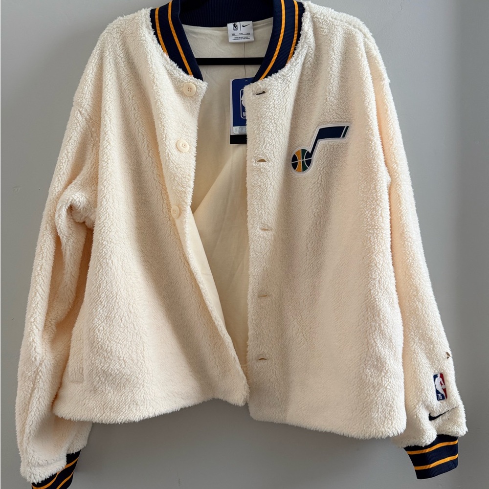 NBA Utah Jazz Cream Teddy Jacket with Navy Accents